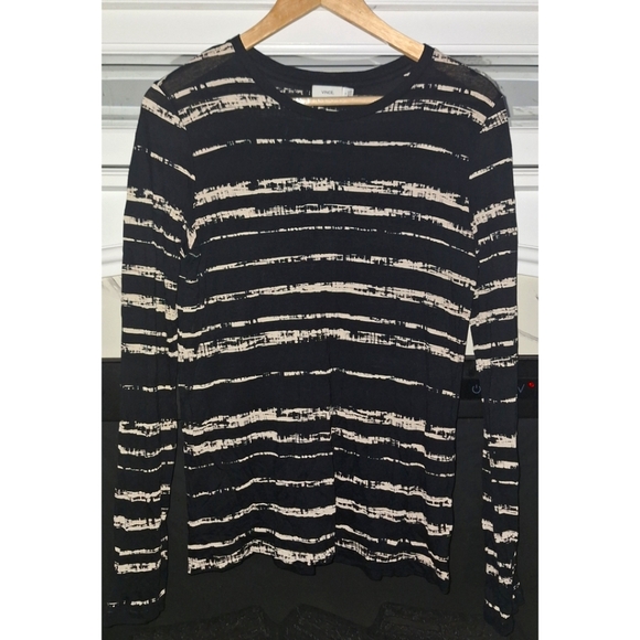Vince Tops | Vince Shadow Stripe Print Long Sleeve Jersey Tee | Color: Black - Picture 4 of 14